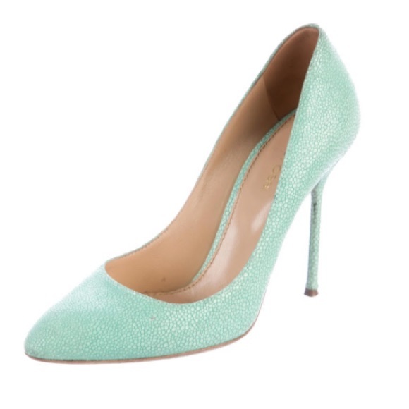 Sergio Rossi Turquoise Embossed 4” Pumps - Picture 2 of 6
